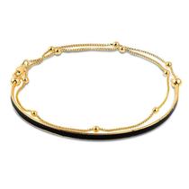 Pulseira Meio Aro Dupla Resina Preta Corrente Bolinhas