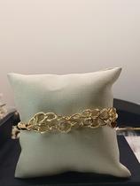 Pulseira Metade Corrente Cilíndrica e Metade Dupla com Elos Abertos Banhada a Ouro