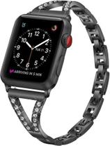 Pulseira Metal Compatível com Apple Watch Brilho V Preto 44mm