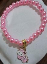 Pulseira miçanga infantil cor rosa desenho