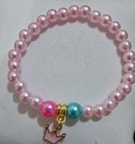 Pulseira miçanga infantil cor rosa desenho