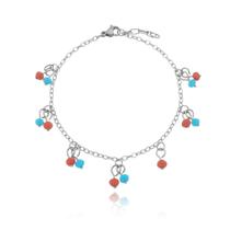 Pulseira Miçangas Azul e Laranja Aço Inox