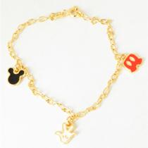 Pulseira mickey berloques semijoia infantil ouro 18k