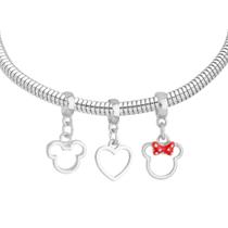Pulseira Mickey e Minnie Berloque Banhado a Prata 925 Pulseira Mickey e Minnie Berloque Banhado a Prata 925