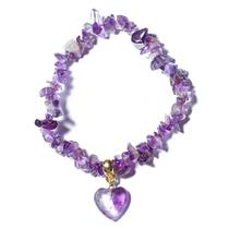 Pulseira Mini Coração Pedra Ametista Cascalho Fibra Silicone Pulseira Mini Coração Pedra Ametista Cascalho Fibra Silicone