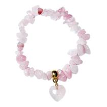 Pulseira Mini Coração Pedra Quartzo Rosa Cascalho Silicone