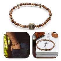 Pulseira Mini Terço Medalha de São Bento Marrom