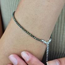 Pulseira Minimalista de Pedra Hematita Facetada com Fecho de Prata 925 - Coragem e Vigor