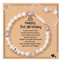 Pulseira MIXJOY Happy 1st Birthday Sparkle Pink Beads Pearl