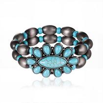 Pulseira Montana West Navajo com miçangas turquesa 20x4cm