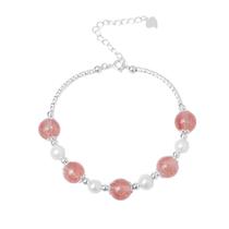 Pulseira Morango, Quartzo e Pérola de Água Doce, Prata S925
