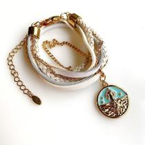 Pulseira Multipla Pingente Iemanjá Banho Ouro 18K- Branco Pulseira Multipla Pingente Iemanjá Banho Ouro 18K- Branco