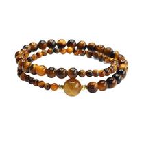 Pulseira natural de dupla camada amarela com olho de tigre para homens