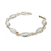 Pulseira Navete Pedra da Lua Ranhurado Elo Dourado
