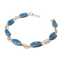 Pulseira Navete Pedra Quartzo Azul Ranhurado Dourado