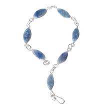 Pulseira Navete Pedra Quartzo Azul Ranhurado Prateado