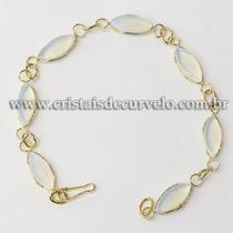 Pulseira Navete Ranhurado Pedra da Lua Dourado - Atacado - 05 Unidades