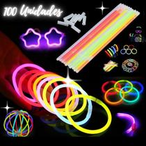 Pulseira Neon 100 Un Adereços Balada Fluorescente Festa Led