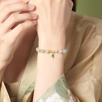 Pulseira Nephrite Beaded para mulheres com prata esterlina Pulseira Nephrite Beaded para mulheres com prata esterlina