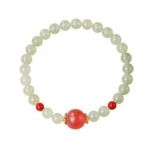 Pulseira Nephrite Jade para mulheres com miçangas brancas de 6 mm