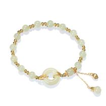 Pulseira Nephrite Jade para mulheres, miçangas e fivela de paz Pulseira Nephrite Jade para mulheres, miçangas e fivela de paz