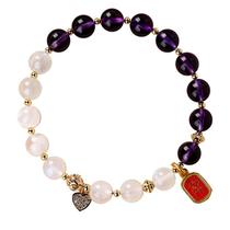 Pulseira Nine Purple Fire Amethyst para mulheres, 6 mm frisada Pulseira Nine Purple Fire Amethyst para mulheres, 6 mm frisada