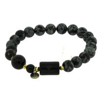 Pulseira Nordic Dagrun Pedra Obsidiana Floco de Neve 8mm Ágata Negra 10mm 20cm