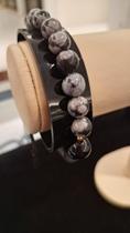 Pulseira nordic dragun pedra obsidiana floco de neve 8mm Ágata negra 10mm