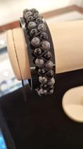Pulseira nórdic enock pedra labradorita 6mm pedra Ágata negra 5mm