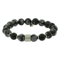 Pulseira Nordic Folke Pedra Obsidiana Floco de Neve e Ágata Negra 10mm Aço 22cm Pulseira Nordic Folke Pedra Obsidiana Floco de Neve e Ágata Negra 10mm Aço 22cm