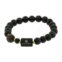 Pulseira Nordic Noírín Pedra Obsidiana 8mm Olho de Boi 10mm 20cm