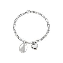 Pulseira Nossa Senhora Aparecida em Inox Pingente de Coração e Elos Quadrados Pulseira Nossa Senhora Aparecida em Inox Pingente de Coração e Elos Quadrados
