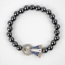 Pulseira Nossa Senhora Aparecida Prateada Hematita Silicone