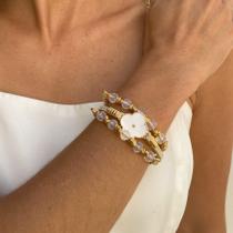 Pulseira Nude com Fecho de Imã e Cristais de Vidro Pulseira Nude com Fecho de Imã e Cristais de Vidro