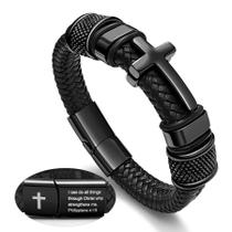 Pulseira Oaldilee Black Cross Cuff para homens em aço inoxidável