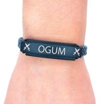 Pulseira Ogum Masculina Couro Preta