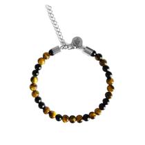Pulseira Olho de Tigre Marrom e Ônix Preto - Ares