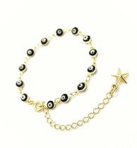 Pulseira Olho Grego 20cm Pingente Estrela Banho Ouro 18k 3124 Pulseira Olho Grego 20cm Pingente Estrela Banho Ouro 18k 3124