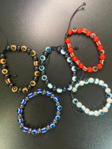 Pulseira Olho Grego Artesanal Regulável Obsidiana