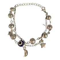 Pulseira Olho Grego Azul corrente prateada com bolas