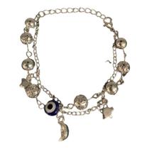 Pulseira Olho Grego Azul corrente prateada com bolas