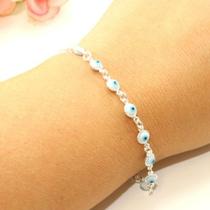 Pulseira Olho Grego Branco Pequeno Prata Legítima 925