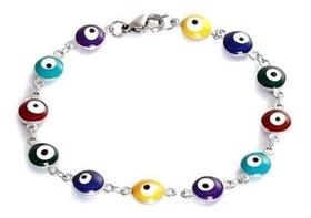 Pulseira Olho Grego Colorida Em Aço Inox