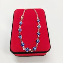 Pulseira Olho Grego Feminina Folhado Corrente Ajustável Pulseira Olho Grego Feminina Folhado Corrente Ajustável