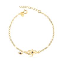 Pulseira Olho Grego Mão de Fátima Hamsá Folheada A Ouro 18k