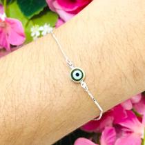 Pulseira Olho Grego Prata Legitima Verde 925
