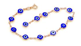 Pulseira Olho Grego Turco Azul Semi Joia Folheada Ouro 18K