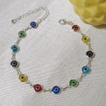 Pulseira Olho Grego Turco Colorido Folheado A Prata 18k Pulseira Olho Grego Turco Colorido Folheado A Prata 18k