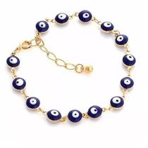 Pulseira Olho Grego ul Escuro Folheado a Ouro 18k Pulseira Olho Grego ul Escuro Folheado a Ouro 18k
