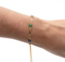 Pulseira Olhos Gregos Coloridos com Fecho Gravata Banhada em Ouro 18K Pulseira Olhos Gregos Coloridos com Fecho Gravata Banhada em Ouro 18K